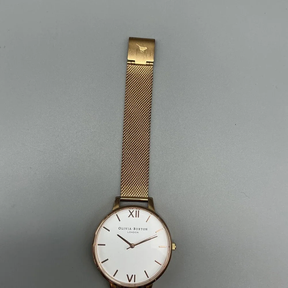 OLIVIA BURTON Rose Gold Mesh Bracelet Watch with White Dial